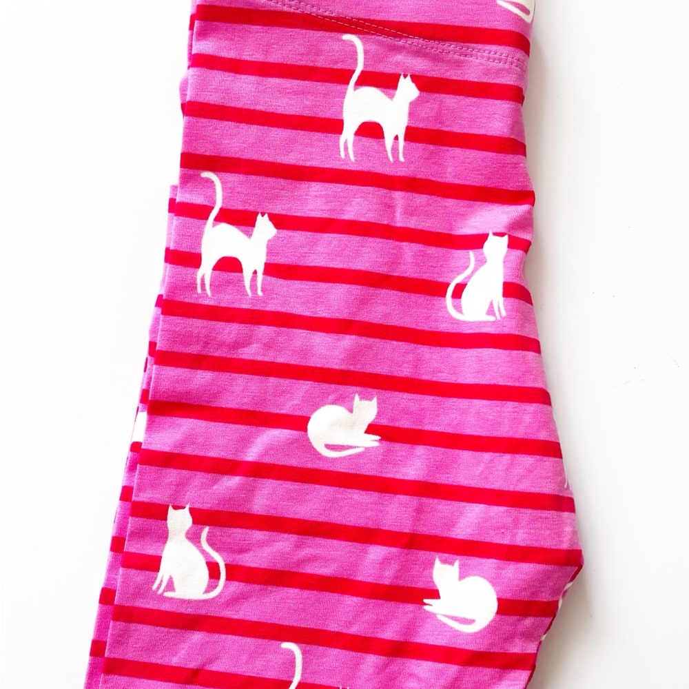 Pink Striped Leggings with Cat Print